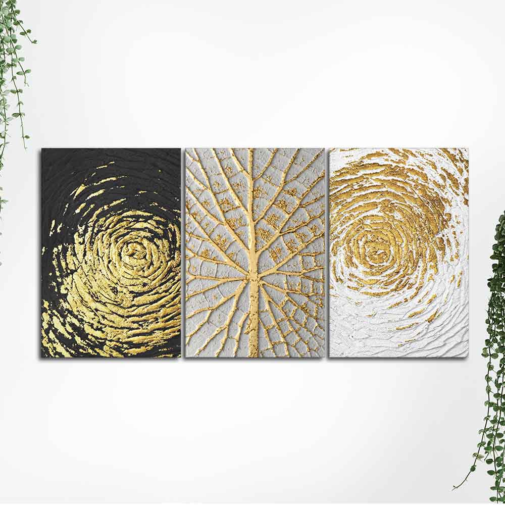 Golden Textured Wall Painting of 3 Pieces