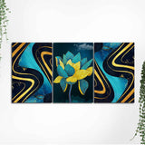 Golden Textures and Turquoise Flowers Wall Painting of 3 Pieces