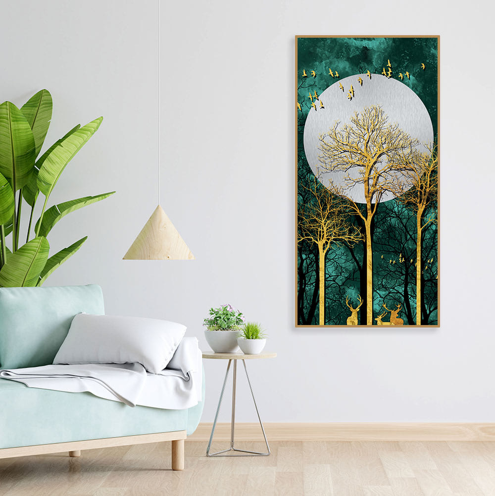 Golden Tree with Moon and Flying Birds Premium Canvas Wall Painting –  Vibecrafts