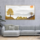 Golden Trees with Beautiful Sunrise Premium Canvas Wall Painting