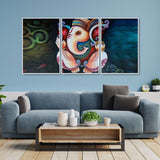 Hindu Lord Ganesha Floating Canvas Wall Painting Set of Three