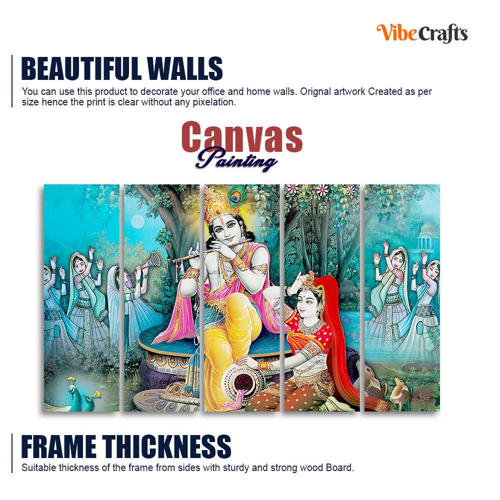 Hindu Lord Radha Krishna Wall Painting Set of Five Pieces