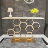 Honeycomb Motif Golden Metal Finish Console Table for home decor