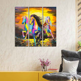 Horses Running in Sunset Canvas Wall Painting of 3 Pieces