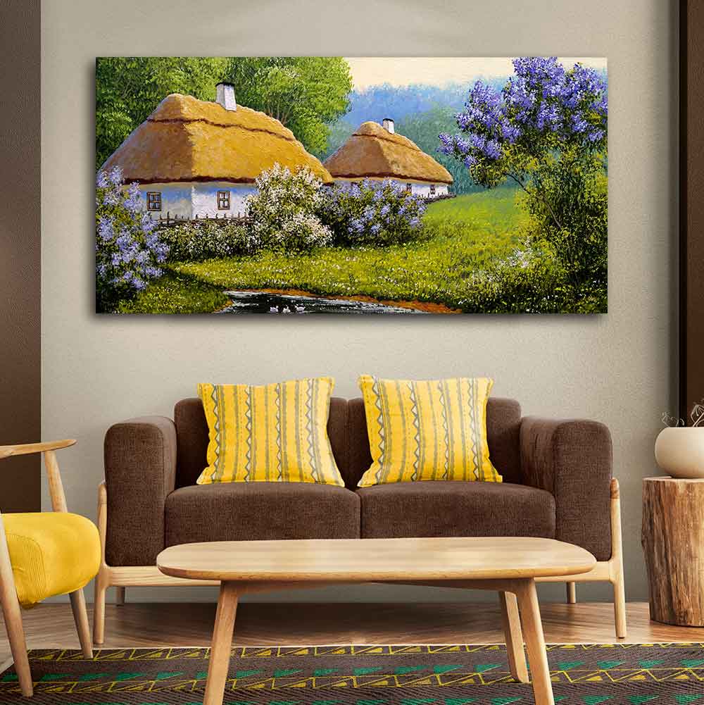 Huts in Old Village Canvas Wall Painting