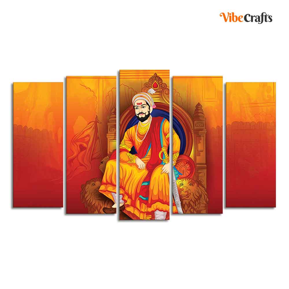 Indian Warrior Chhatrapati Shivaji Maharaj Wall Painting Set of Five