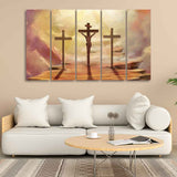 Jesus Cross with Moon Dark Background Five Pieces Canvas Wall Painting