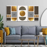 Line Art Golden Shapes Wall Painting of 3 Pieces