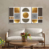 Golden Shapes Wall Painting of 3 Pieces