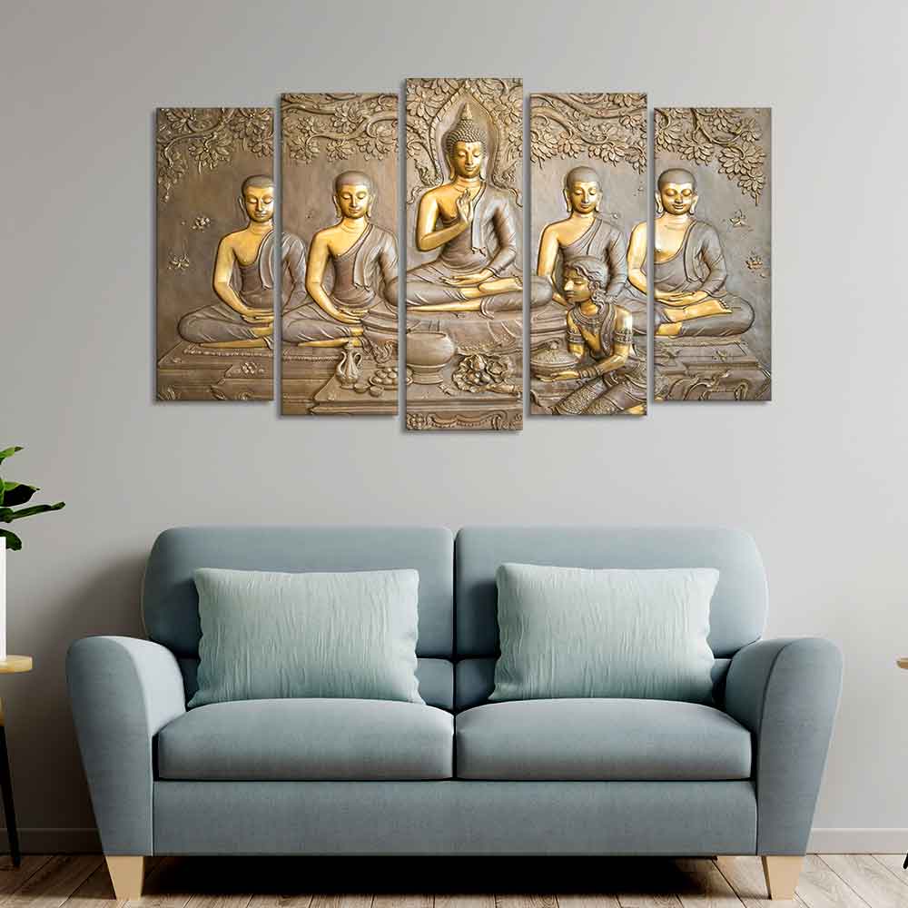 Lord Buddha in Thailand Temple 5 Pieces Premium Wall Painting