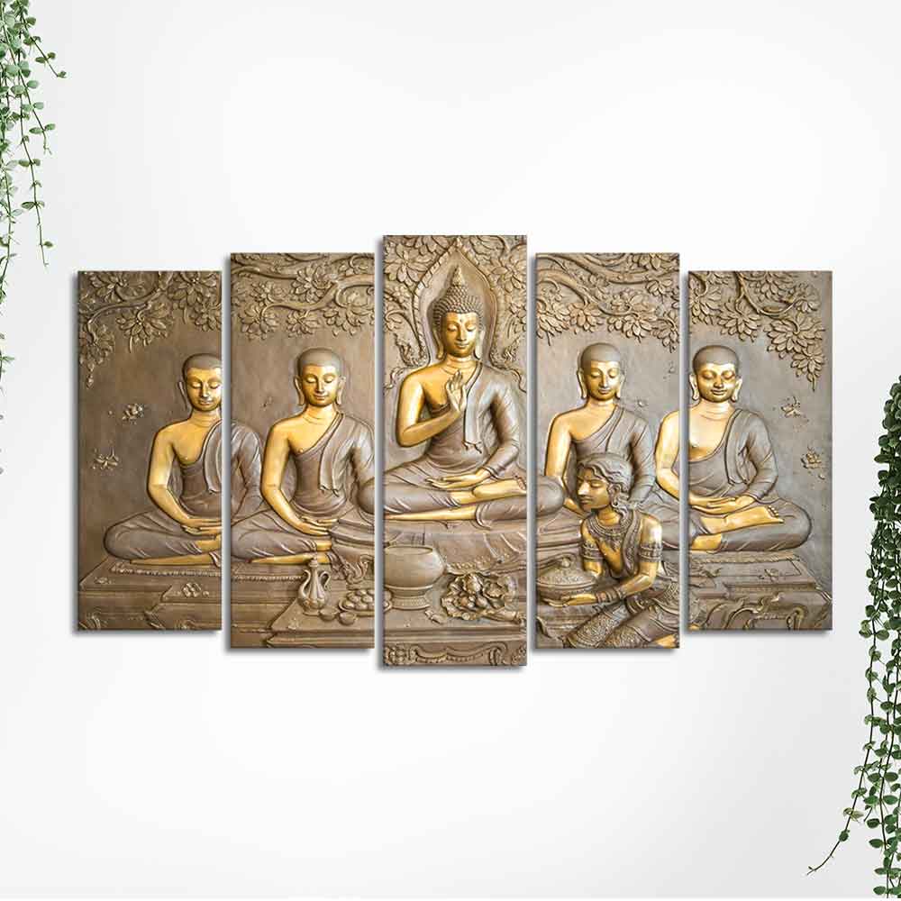 Lord Buddha in Thailand Temple 5 Pieces Premium Wall Painting