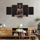 Lord Buddha Meditating Statue Five Pieces Canvas Wall Painting