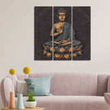 Lord Buddha Sitting on Lotus Wall Painting Three Pieces
