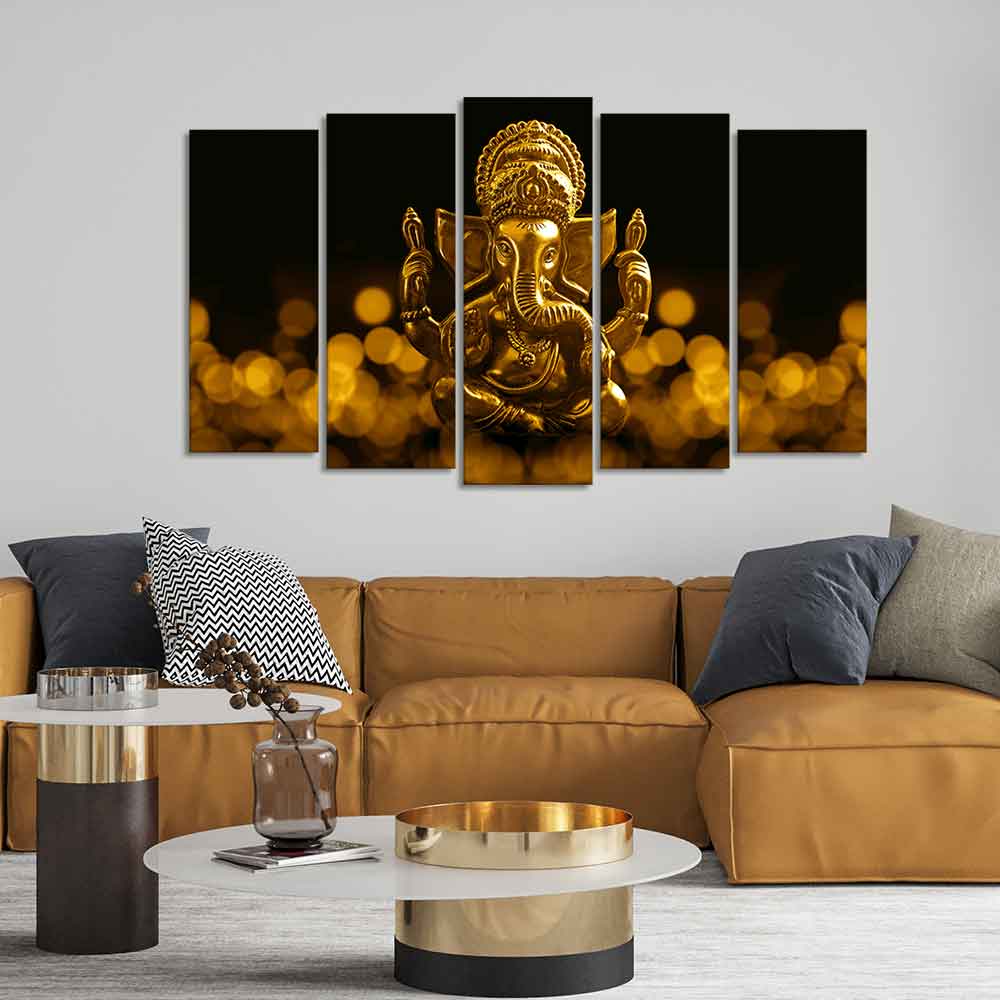 Ganesha Canvas Wall Painting Set of Five Pieces