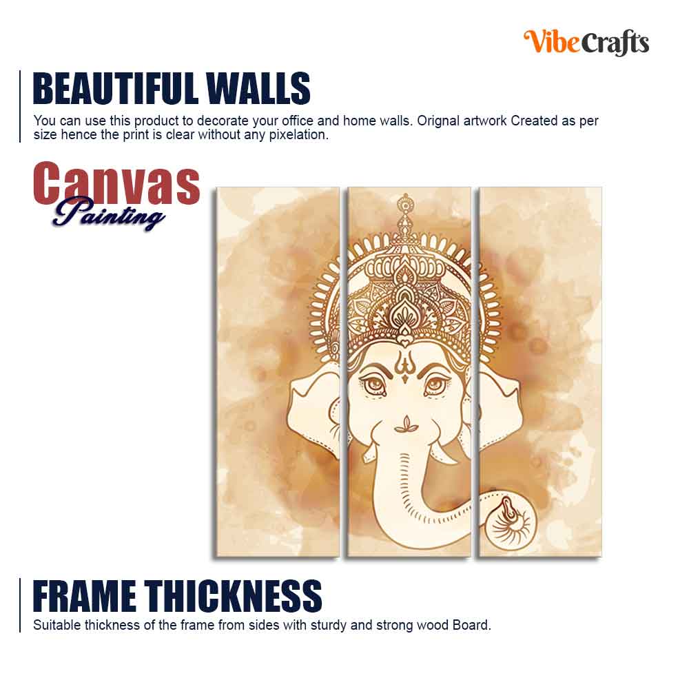 Lord Ganesha Face Wall Painting of Three Panels