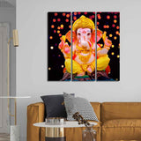 Lord Ganesha Sculpture Canvas Wall Painting Set of Three