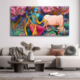 Playing Flute Pink Trees in Background Canvas Wall Painting