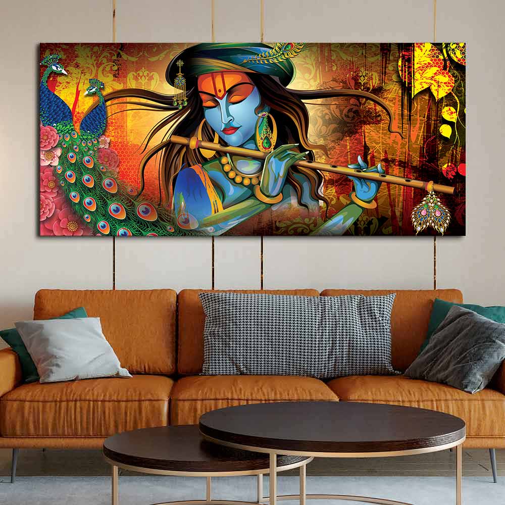 Lord Krishna Playing Flute Premium Wall Painting