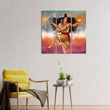 Lord of Dance Nataraja Canvas Wall Painting of 3 Pieces
