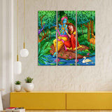 Lord Radha Krishna in Forest Wall Painting 3 Pieces