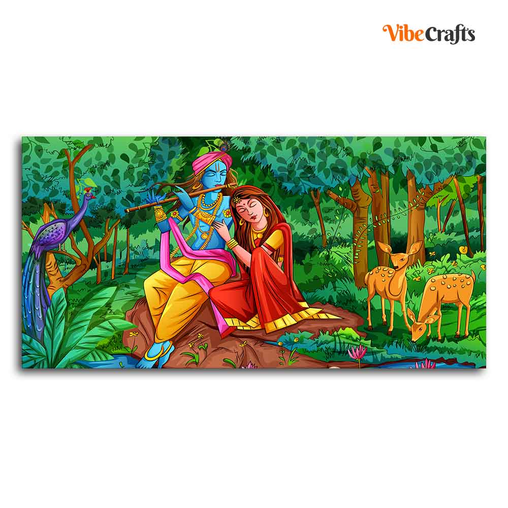 Lord Radha Krishna in Forest Wall Painting