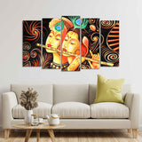 Radha Krishna with Flute Set of Five Pieces Wall Painting
