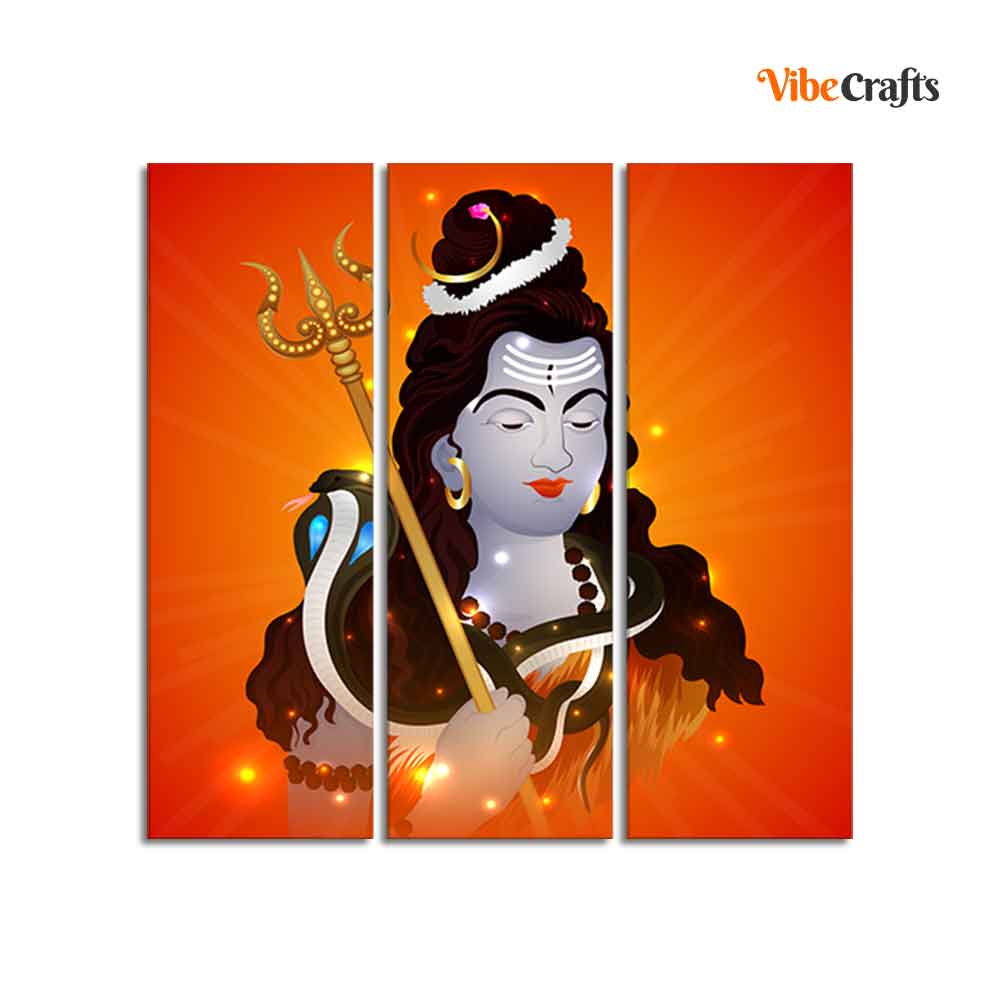 Lord Shankar Canvas Wall Painting of Three Pieces