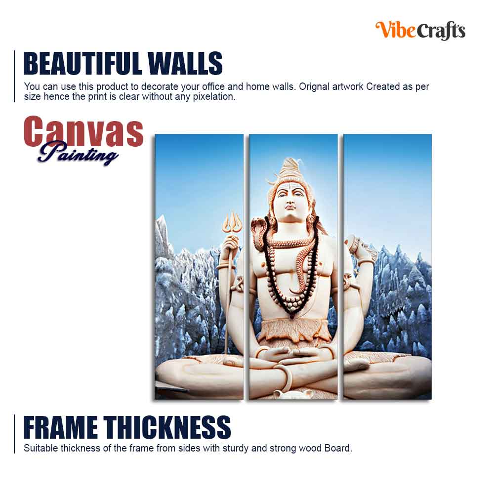 Lord Shiva Statue Canvas Wall Painting of Three Pieces