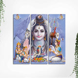 Lord Shiva with Family Canvas Wall Painting of Three Pieces