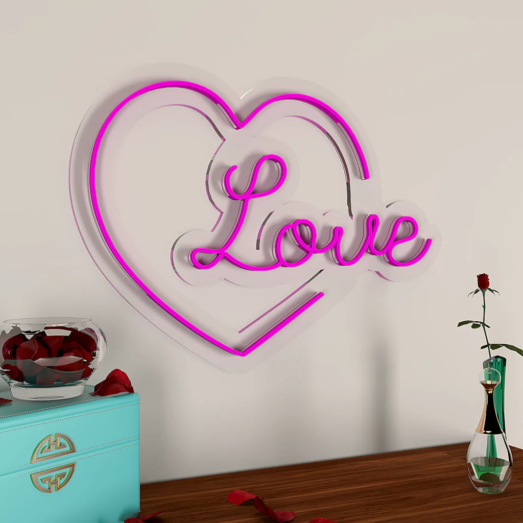 Love Text in Heart Neon LED Light – Vibecrafts