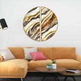 Luxurious Golden Marble Texture Art Semi Circle Frames Set Of 2
