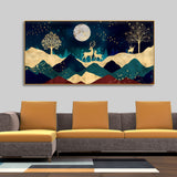 Luxurious Modern Art of Mountains and DGolden Tropical leaves Canvas Wall Paintingeer Premium Wall Painting