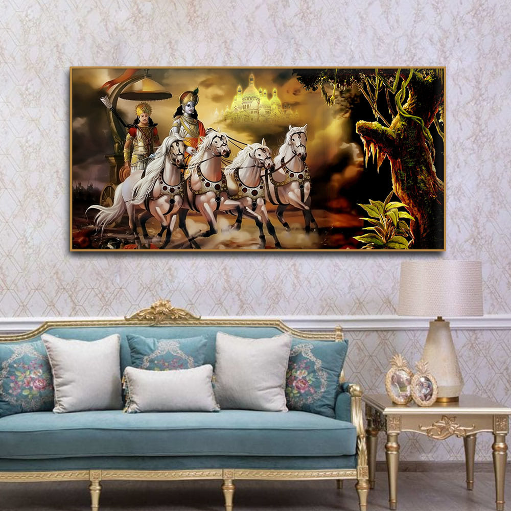 Mahabharat Shri Krishna and Arjun Premium Canvas and Wall Painting