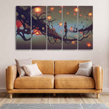 Man Walking in Night Premium Five Pieces Canvas Wall Painting