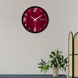 Maroon Wooden Texture Printed Designer Wall Clock