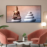 Meditating Buddha is Sitting with Balance Stones Canvas Wall Painting