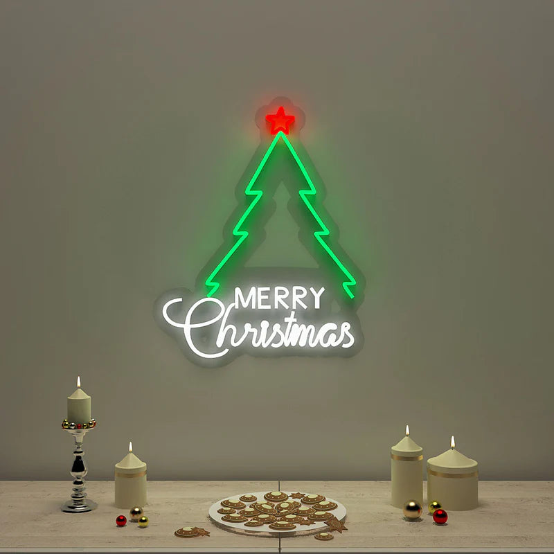 "Merry Christmas" Text with Tree Neon LED Light