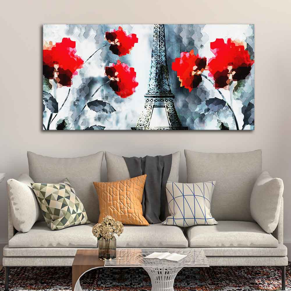 Modern Abstract Art Eiffel Tower and Flowers Wall Painting