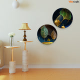 Modern Abstract Golden Leaf Art Premium Wall Hanging Plates of Two Pieces