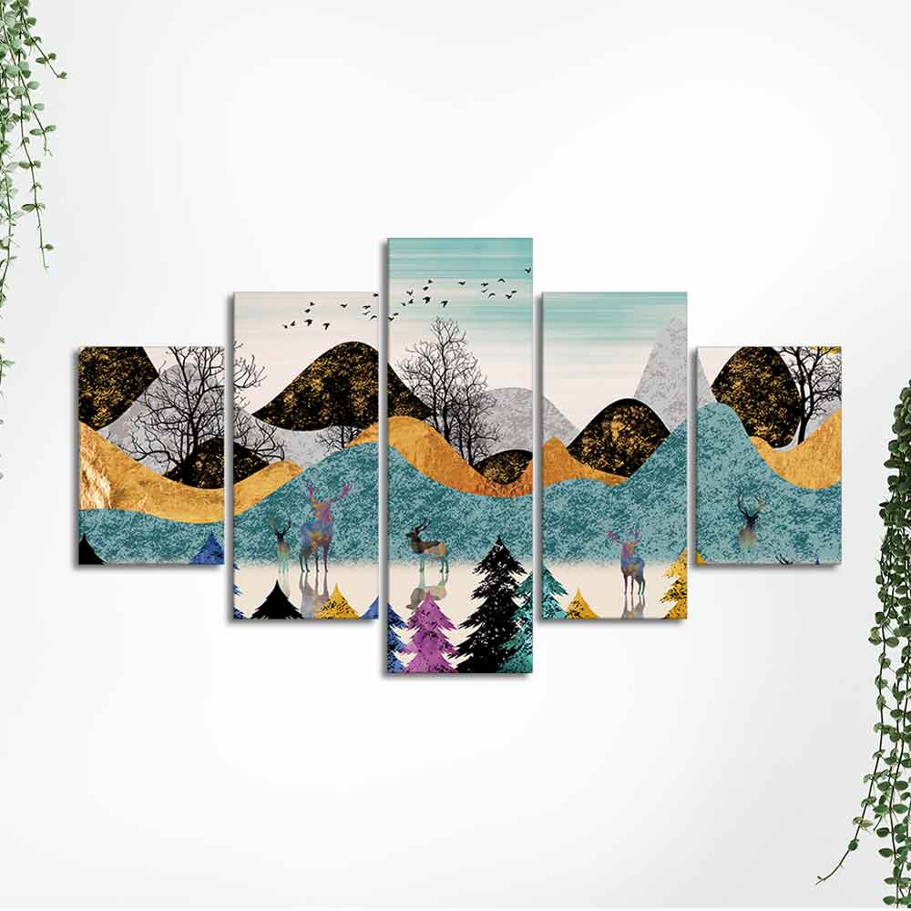 Modern Art Forest Premium Wall Painting Five Pieces Set