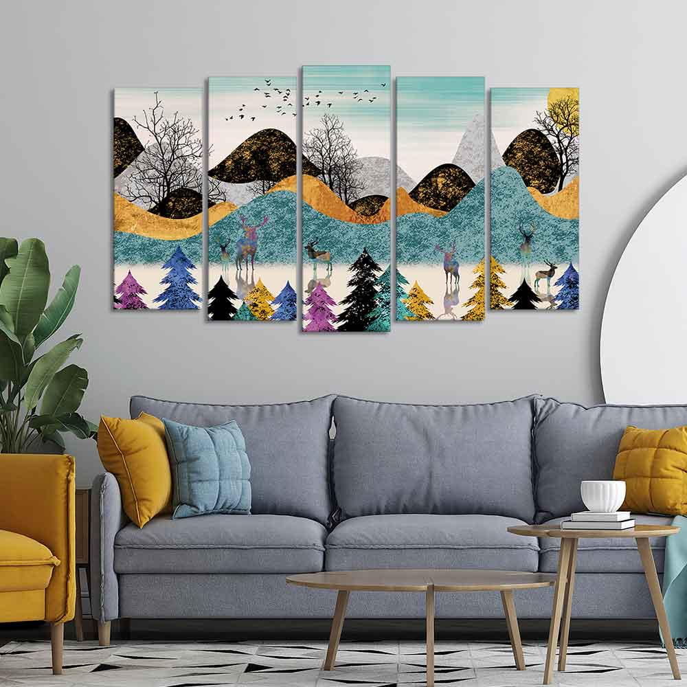 Modern Art Forest Premium Wall Painting Set of 5 Pieces – Vibecrafts