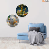 Modern Decorative Art of Golden Deer Wall Hanging Plates of Two Pieces