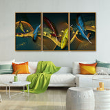 Modern Feathers and Butterflies Premium Floating Canvas Wall Painting Set of Three