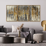 Modern Golden Abstract Design Premium Floating Canvas Wall Painting Set of Three