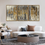 Golden Abstract Design Premium Floating Canvas Wall Painting Set of Three