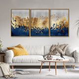 Modern Golden Art Textured Design Premium Floating Canvas Wall Painting Set of Three