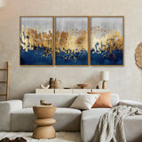 Golden Art Textured Design Premium Floating Canvas Wall Painting Set of Three