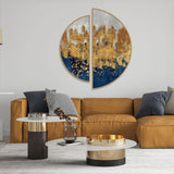 Modern Golden Art Textured Design Semi Circle Floating Frames Painting Set Of 2