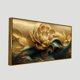 Modern Golden Flower and Waves Canvas Wall Painting
