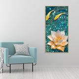Modern Golden Lotus with koi Fish Abstract Canvas Wall Painting